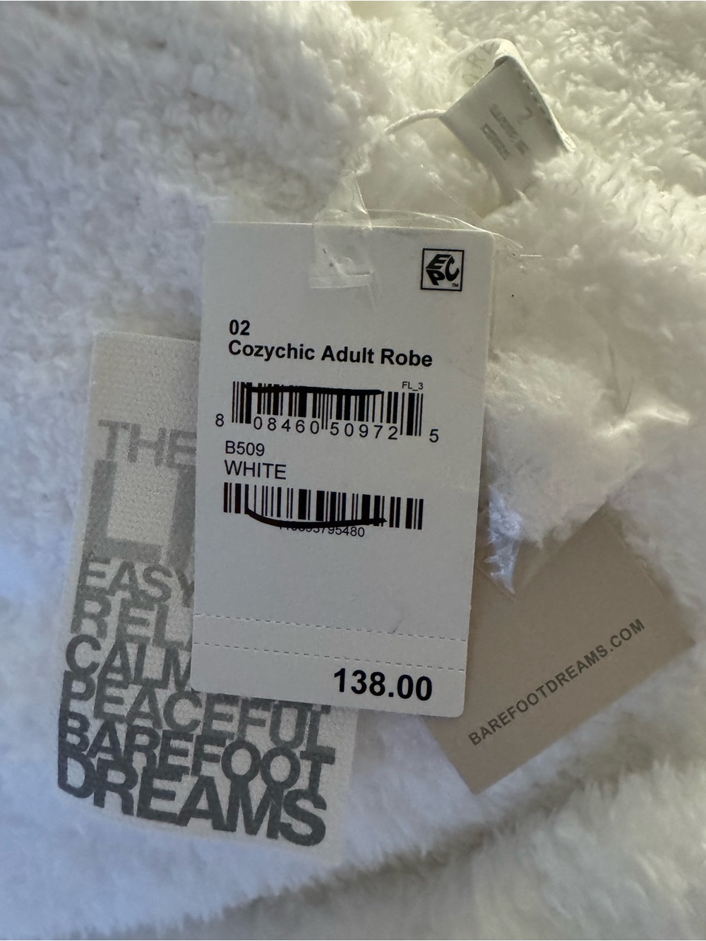 Barefoot Dreams White Plush Bathrobe - Cozy Terry Wrap - Picture 4 of 5